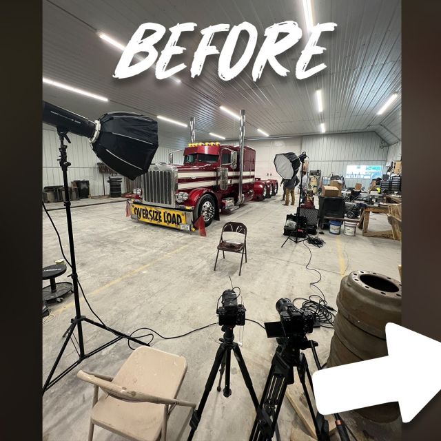 -----> SWIPE ----> When we start setting up for video shoots, the first thing we do is turn off the lights and set up our own lighting. Check out how this room started off looking vs how it looks for our final shot.